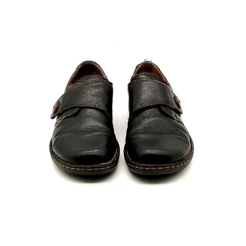 b.o.c. Shoes Womens Loafers Black Leather‎ Slip On Hook Loop Strap Round Toe 9